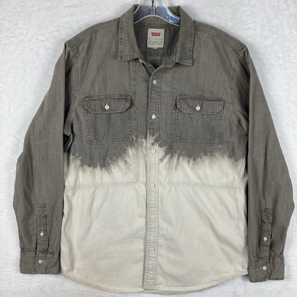 VTG Y2K Levis Denim Shirt Mens L Gray Bleach Dipped Cowboy Country Western Indie